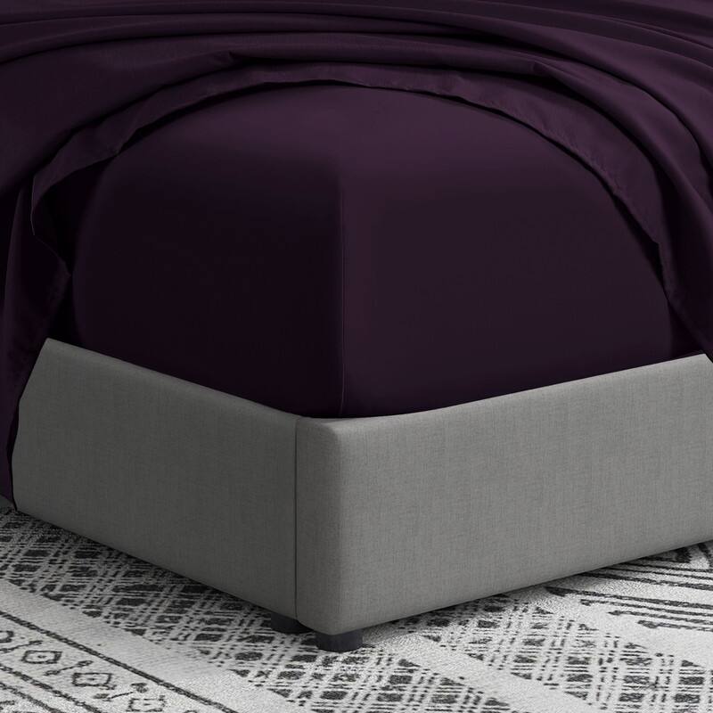 Swift Home Double Brushed Microfiber 14" Standard Pocket Fitted Sheet Only - Secure Fit for 12"-16" Deep Mattress - Twin - Eggplant