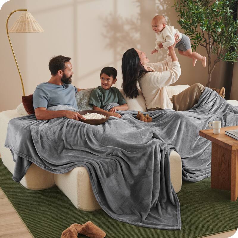 Bare Home Microplush Fleece Blanket - Ultra-Soft - Cozy Fuzzy Warm - Giant - Grey