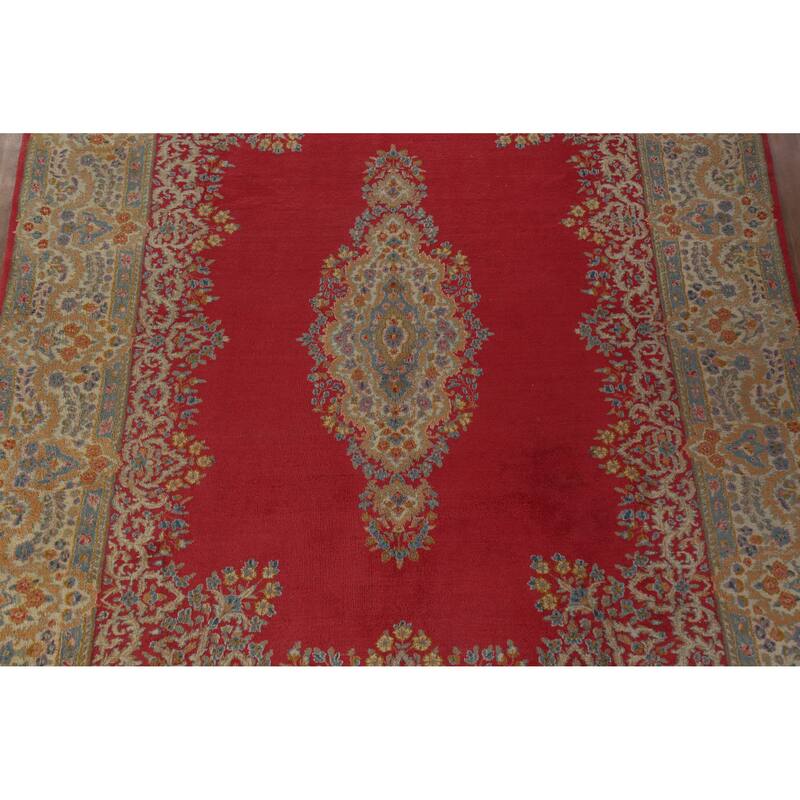 Hand Knotted Oriental 100% Wool Carpet Traditional Floral Pink Kerman Area Rug - 11' 11'' X 8' 6''