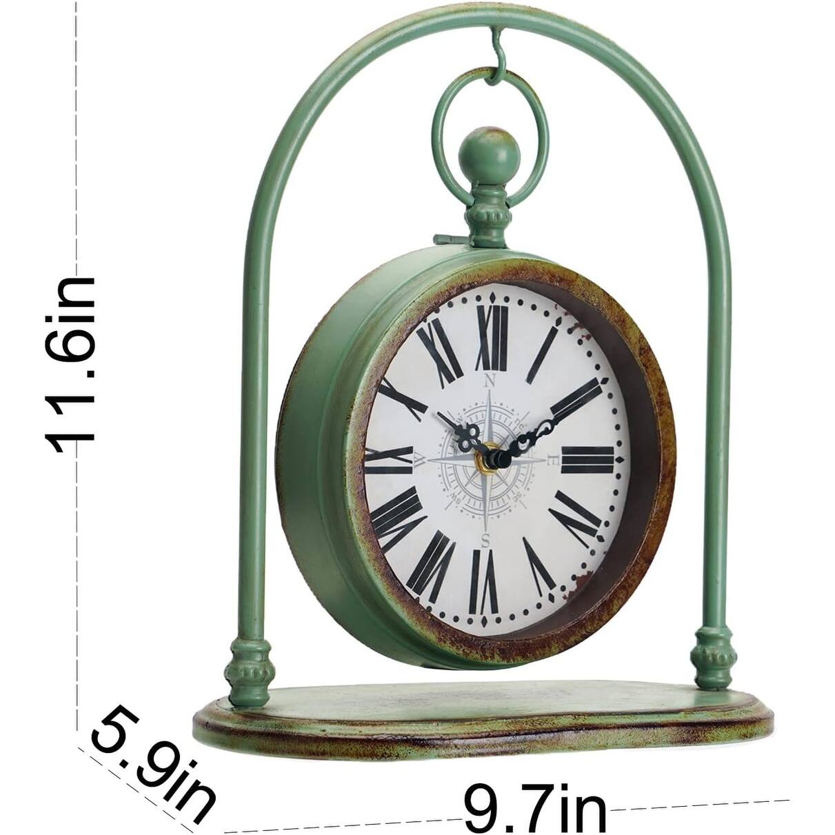 Big Size Vintage Iron Table Clock,Arch Hanging Silent Non Ticking