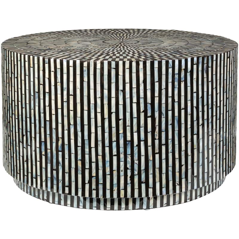 Sanya Round Mother of Pearl Tiled Coffee Table - 17"H x 30"W x 30"D - 17"H x 30"W x 30"D - Black - Tile/Marble