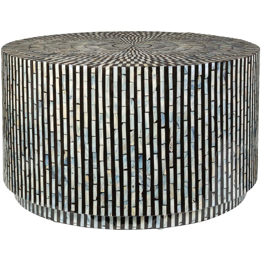 Sanya Round Mother of Pearl Tiled Coffee Table - 17"H x 30"W x 30"D