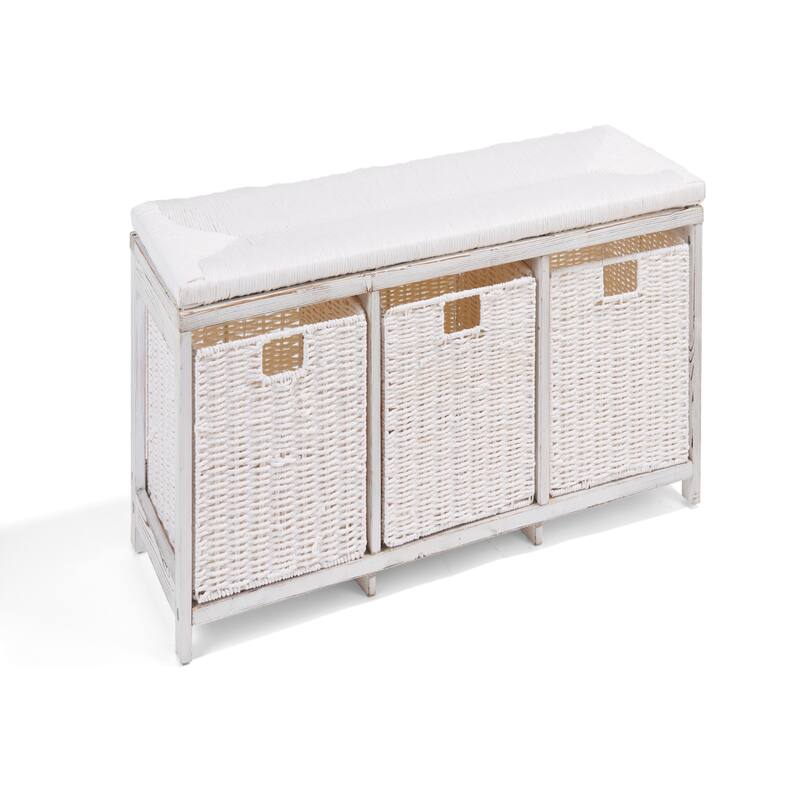 Badger Basket Kid's Storage Bench with Woven Top and Baskets - 41.5" x 13.75" x 15.75"