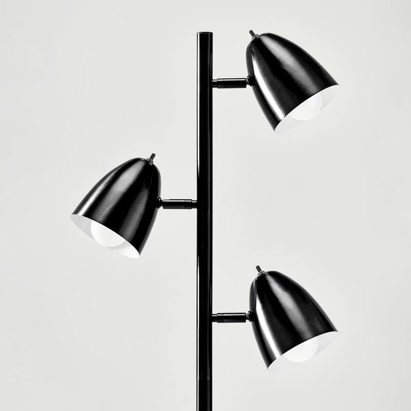 Brightech Jacob 64 in. Classic Black Mid-Century Modern 3-Light Adjustable LED Floor Lamp with 3 Black Metal Cone Shades