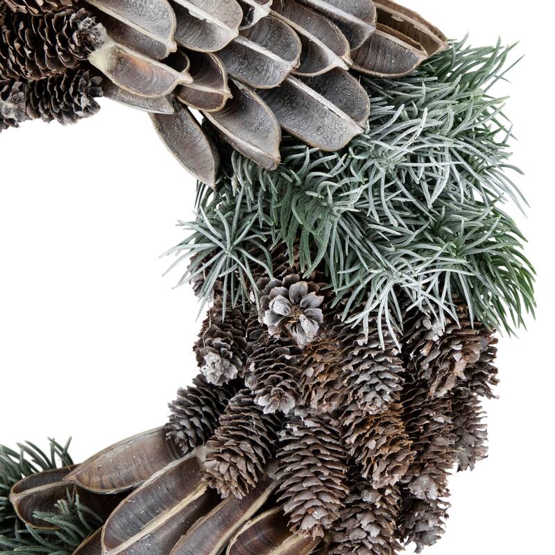 Brown Green Pine Needle Pine Cone Artificial Christmas Wreath 13.5"