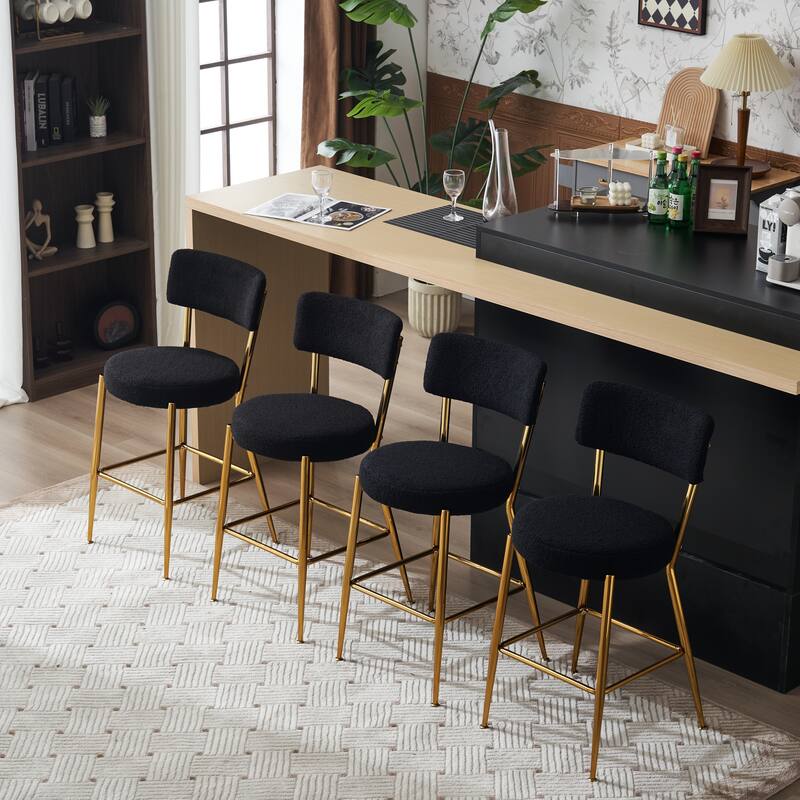 Set of 2 modern teddy fabric upholstered bar stools