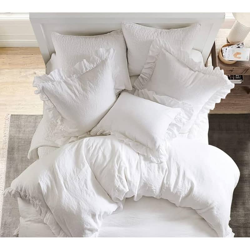 Delara Organic Cotton 300 TC GOTS Certified 8 Internal Ties Ruffled Duvet Set