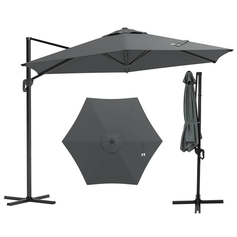 Costway 9 FT Cantilever Patio Umbrella Offset Hanging Umbrella with - Grey