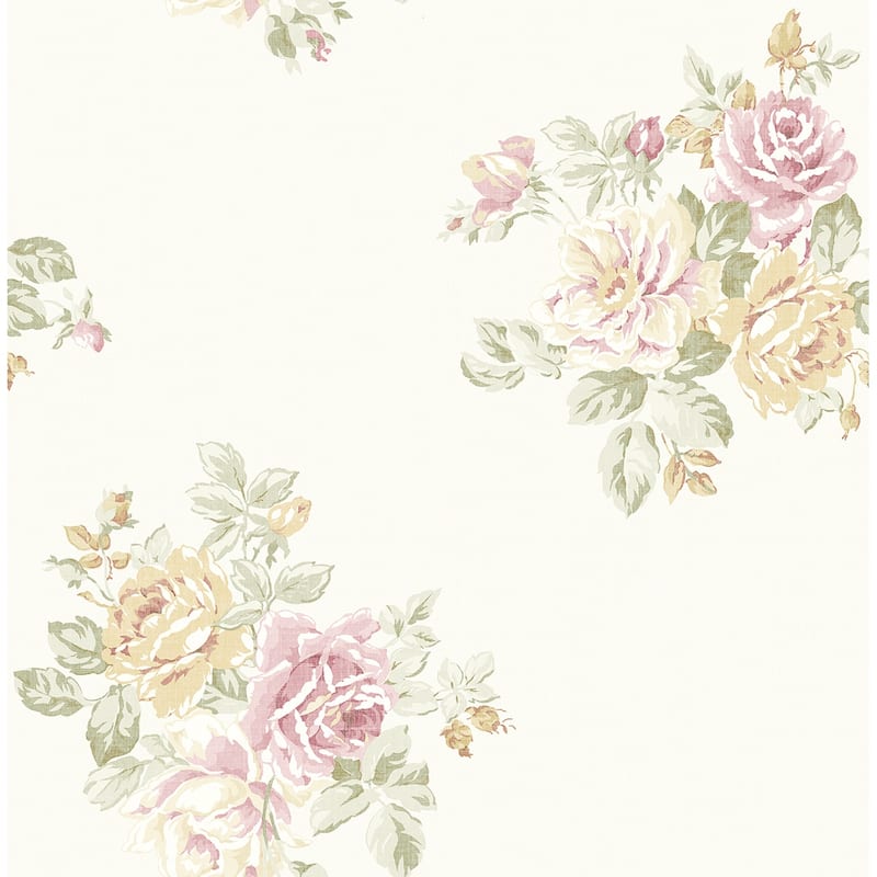 Seabrook Designs Aubree Rose Bouquet Unpasted Wallpaper - 20.5 in. W x 33 ft. L - Metallic Ivory