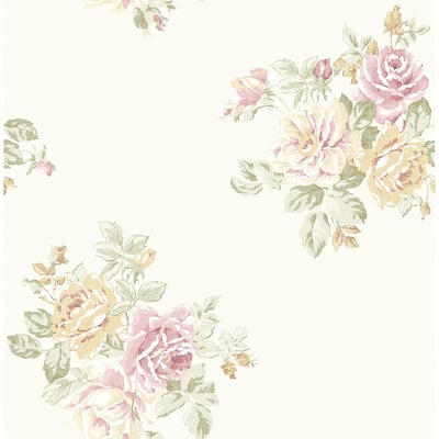 Seabrook Designs Aubree Rose Bouquet Unpasted Wallpaper