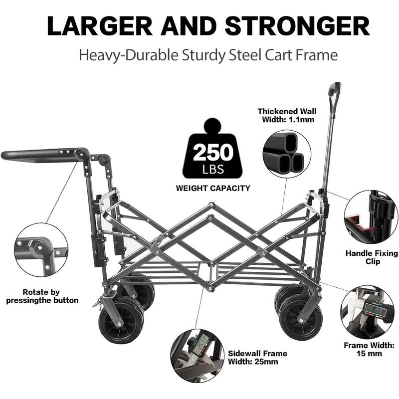 Deluxe 143L Collapsible Wagon with Removable Canopy & Cooler Bag - All-Terrain Wheels with Brake
