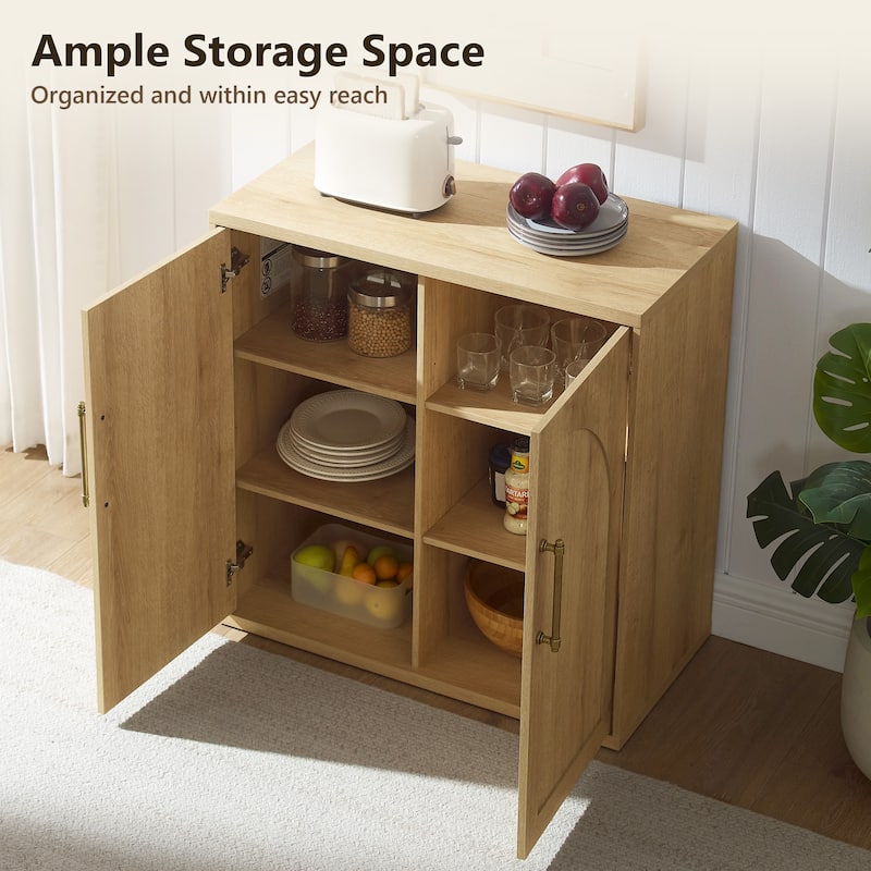 31" Modern Arched Recess Sideboard, Wood Kitchen Buffet, File Cabinet