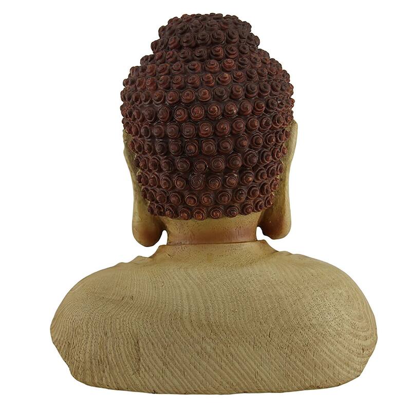 Meditating Buddha Head Decorative Faux Carved Wood Look Statue - 8.5 X 8 X 5.5 inches