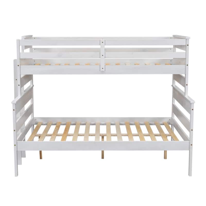 Solid Wood Bunk Bed Wood Slat Support Bed Frame Full Length Guardrail Up Bed with Ladder Separable Platform Bed