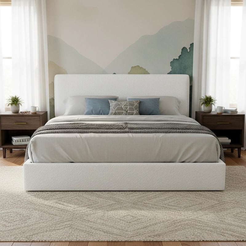 Christopher Knight Home - Ergonomic Boucle Upholstered Platform Bed Frame