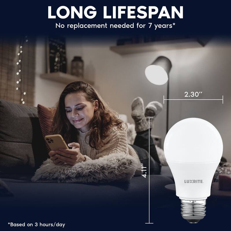 Luxrite A19 LED Light Bulb 9.5W=75W 4000K 1100LM Non-Dimmable E26 Base Damp Rated ETL Listed 16-Pack - Cool White 4000K