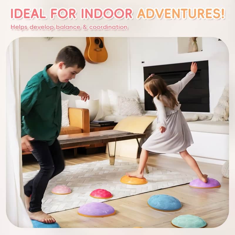 6 Pcs Turtle Balance Stones Kids Stepping Stones for Obstacle Course, Macaron