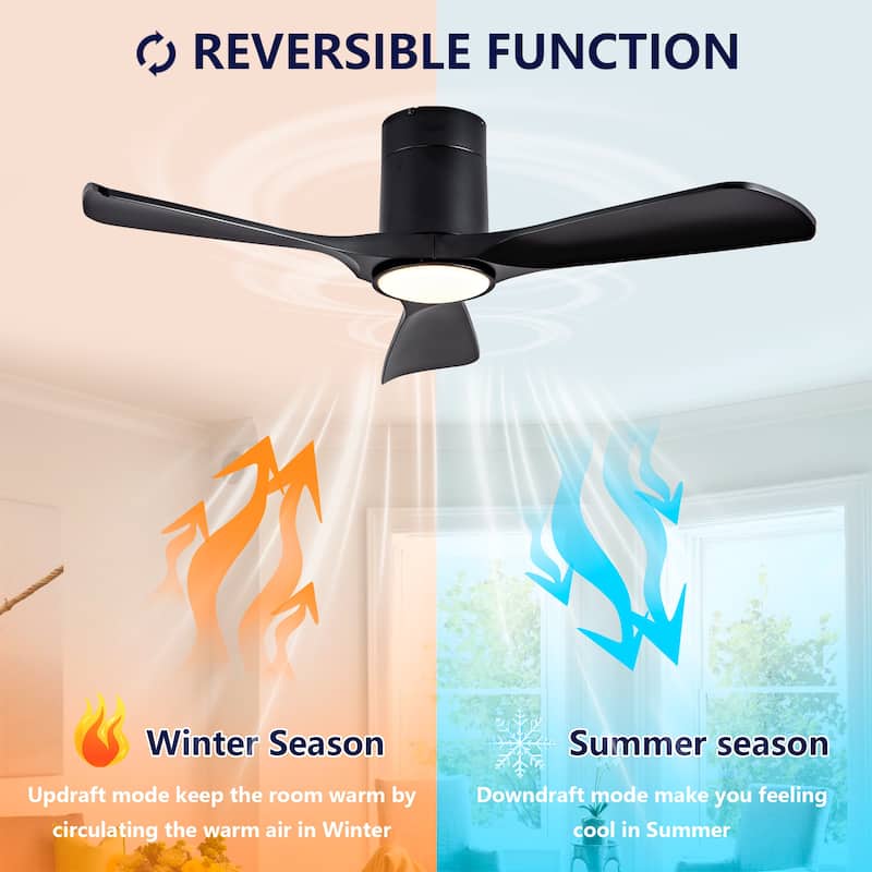 42 Inch Flush Mount Ceiling Fan with Lights, Remote Control & ABS Blades - Modern Outdoor Ceiling Fan - Black