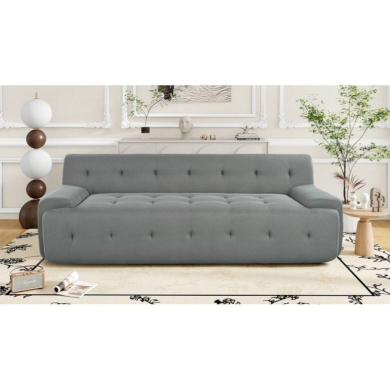 86.2'' Modern Minimalist Style Tufted Design Upholstered 3-Seat Modular Lounge Sofa, Grey, Polyester