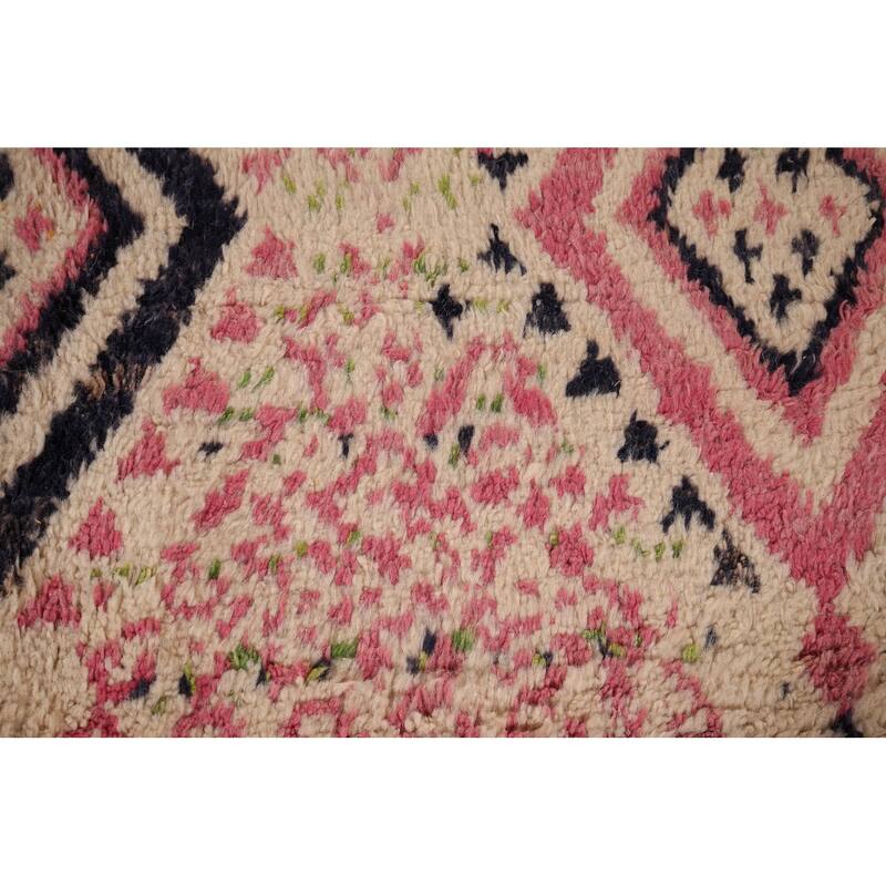 Beige & Pink Moroccan Oriental Area Rug Handmade Wool Carpet - 9'0" x 12'7"