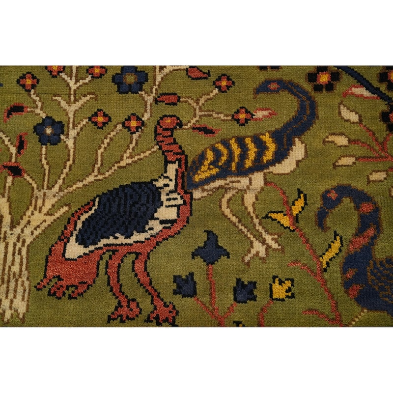 Hand-knotted Traditional Wool Green Floral Oriental Area Rug - 15' 9'' X 8' 2''