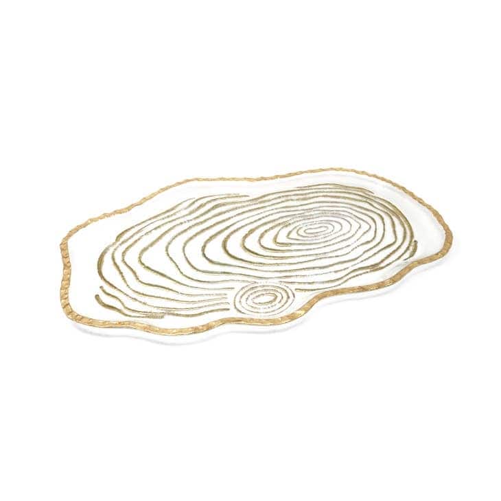 Glass Oval Tray Gold Grained