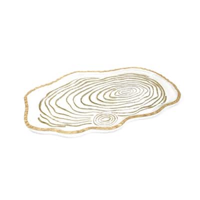 Glass Oval Tray Gold Grained