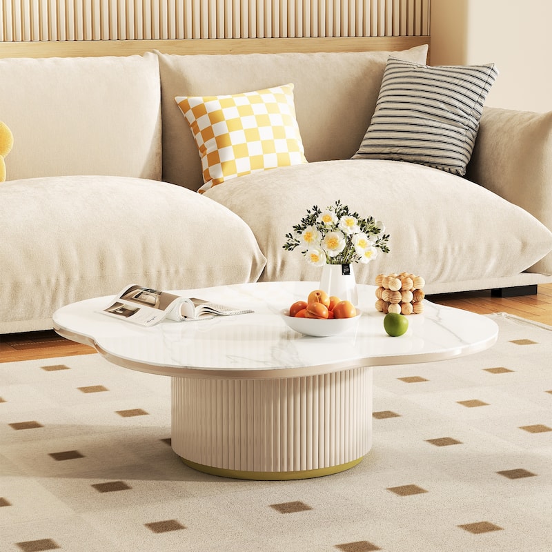 JASIWAY Slate Coffee Table with Manufactured Wood Base,White
