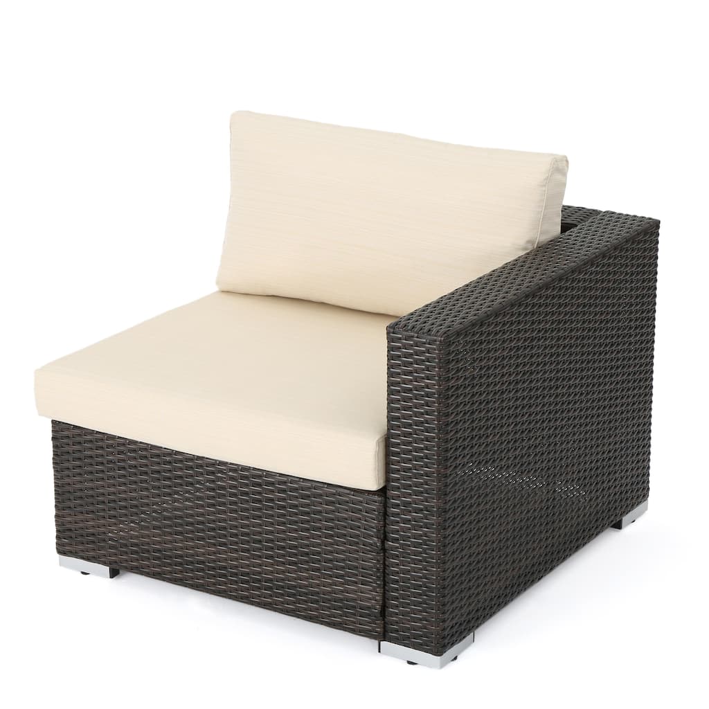Roomfitters Outdoor Wicker Patio Chair, Modular Rattan Sectional with Cushions, Weather-Resistant Seating, Brown/Beige