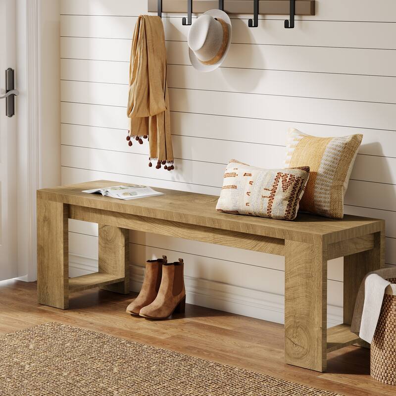 47.2" Wooden Entryway Bench, Modern Farmhouse Shoe Bench - Brown