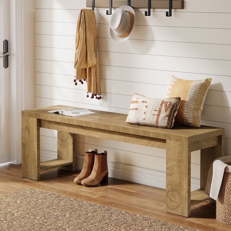 Farmhouse Wooden Entryway Bench, 47.2" Modern Shoe Bench - Brown