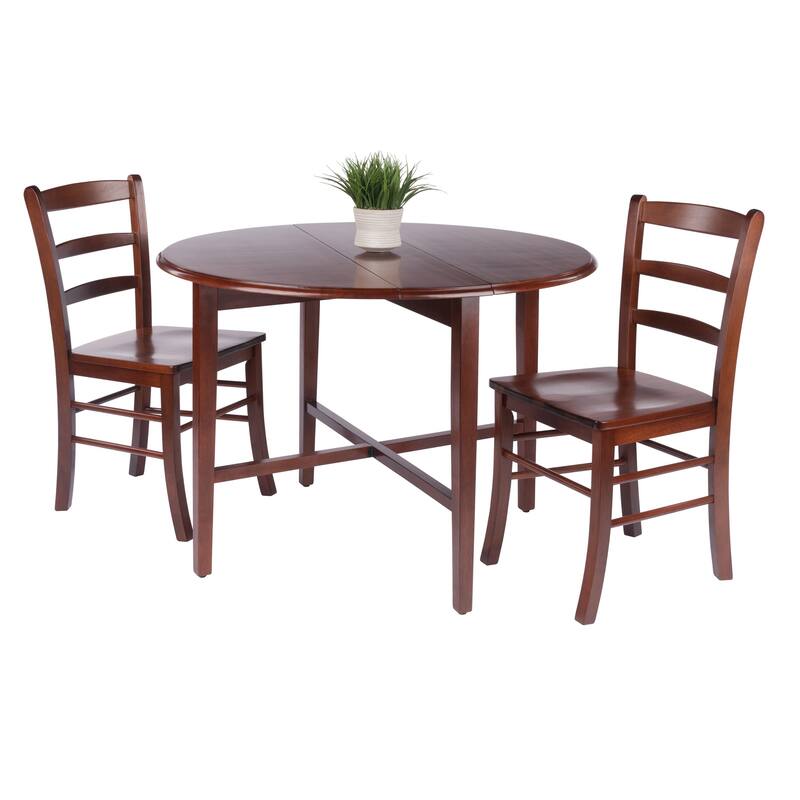 Hannah 3-Pc Double Drop Leaf Table with 2 Benjamin Chairs, Walnut Finish