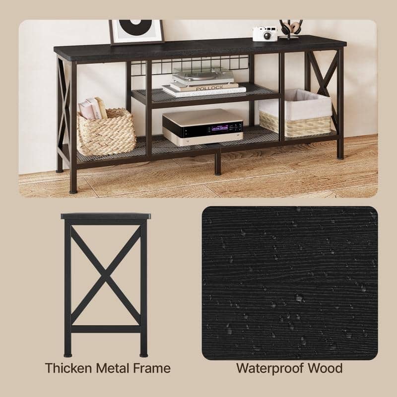 Industrial TV Stand TV Console for Televisions Bedroom with Open Storage Shelves