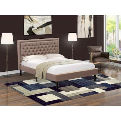 Queen Size Upholstered Bed - Linen Fabric Headboard - Modern Bedroom Furniture - Dark Khaki