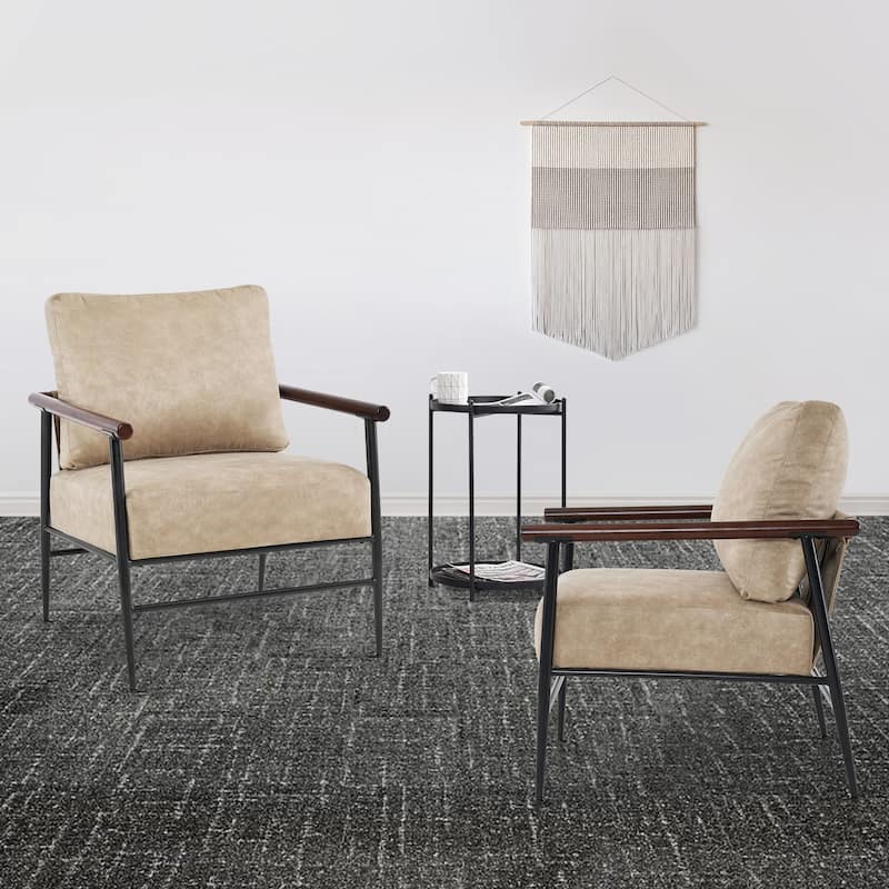 MCombo Set of 2 Modern Accent Chairs, Armchair with Upholstered Cushion, Leathaire Fabric Lounge Chairs for Living Room 4748