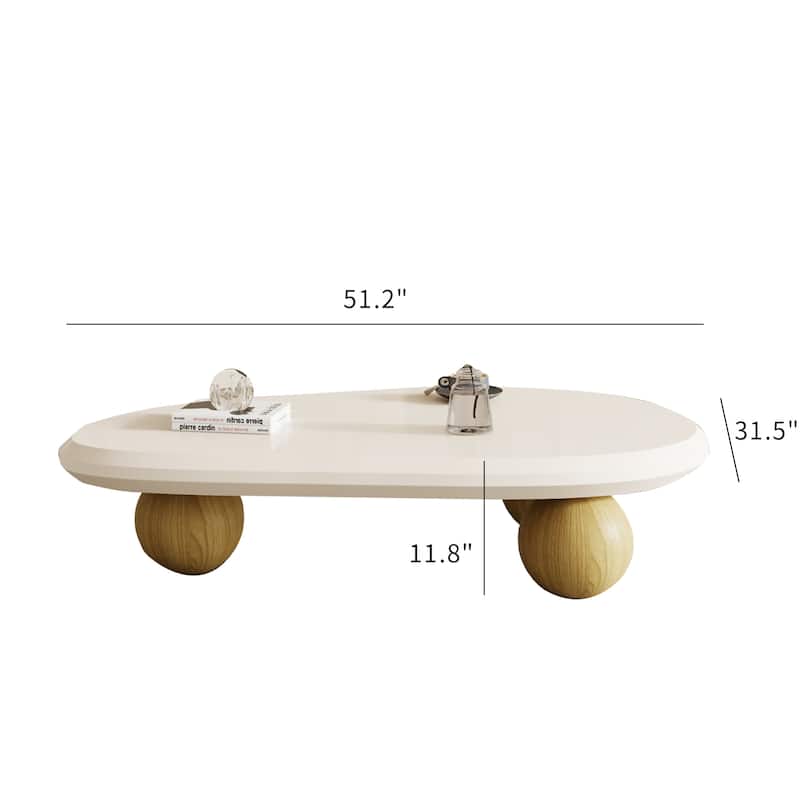 51" Modern Wood Coffee Table with 3 ball legs