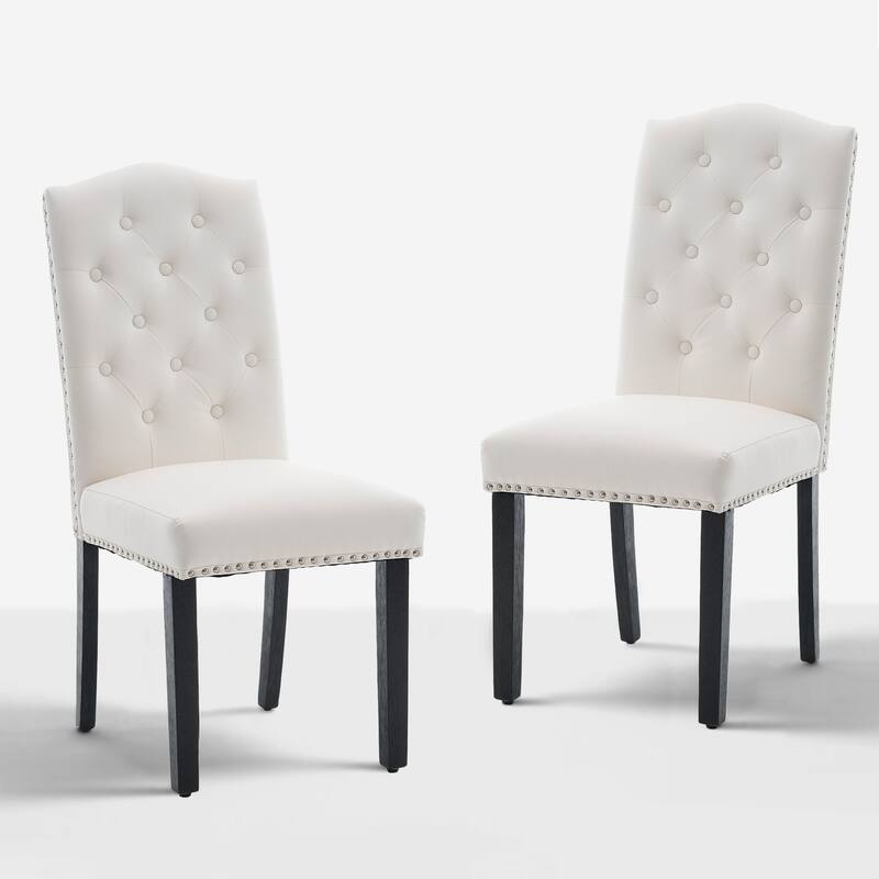 Faux Leather Dining Chair With Elegant Nailhead Accents, Diamond-Button Tufted Back (Set of 2).