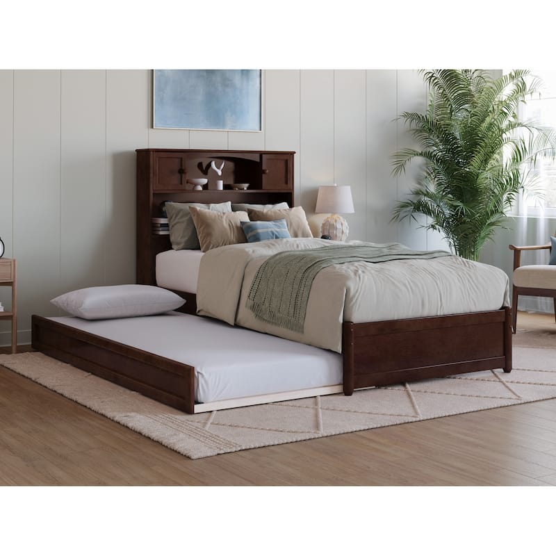 Hadley Platform Bed with Panel Footboard and Twin XL Trundle - Walnut - Twin XL