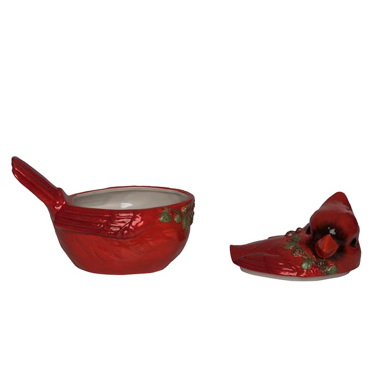 Transpac Dolomite 10.5 in. Red Christmas Cardinal Lid Cookie Jar