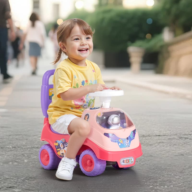 Kids Ride-On Toy with Horn, Music, and Foot-to-Floor Walker - 19.7 x 9.4 x 16.9 in