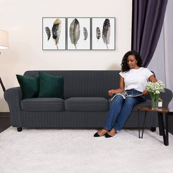 CHUN YI Houndstooth Fabric XL-Sofa Slipcover with 4 Cushion Covers