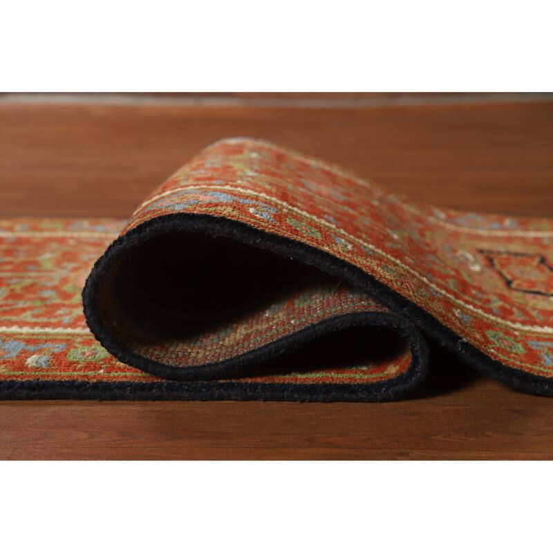 Hand Knotted Oriental 100% Wool Carpet Traditional Geometric Oranges & Rust Heriz (serapi) Runner Rug - 11' 10'' X 2' 6''