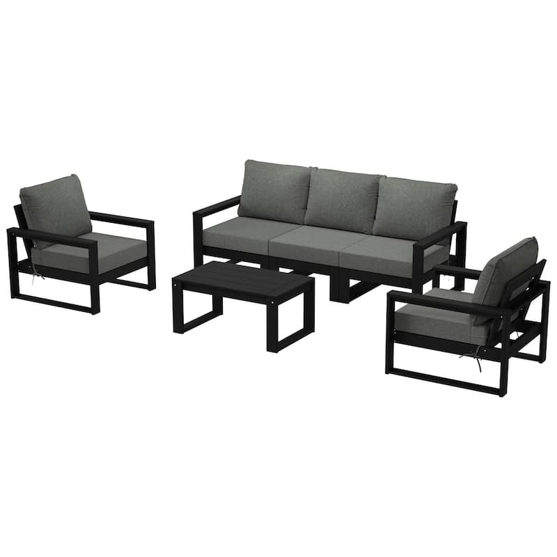 Endless Patio Sectional 6-Piece Deep Seating Set with Black Frame - Gray