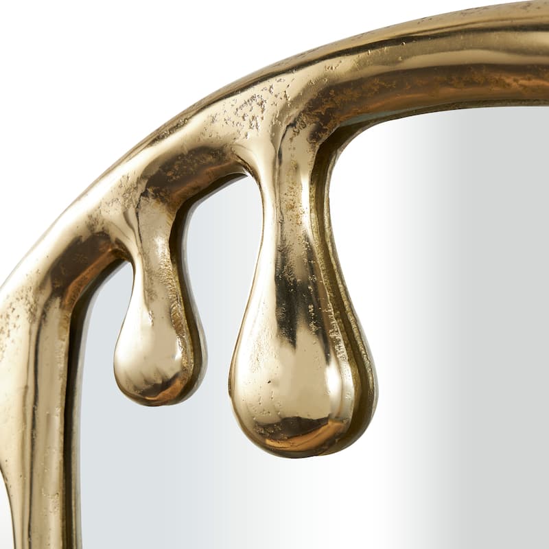 Aluminum Metal Abstract Drip Wall Mirror with Melting Designed Frame Gold or Silver Roche River Decor.