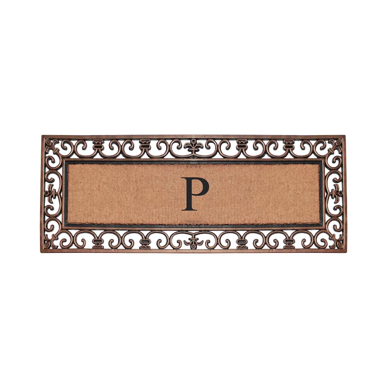 A1HC Rubber and Coir Paisley Border Myla Double Door Monogrammed Doormat Bronze - P