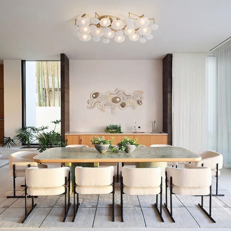 Mid-century Glam 12-Light Oval Frosted Glass Semi Flush Mount - 30.7 in