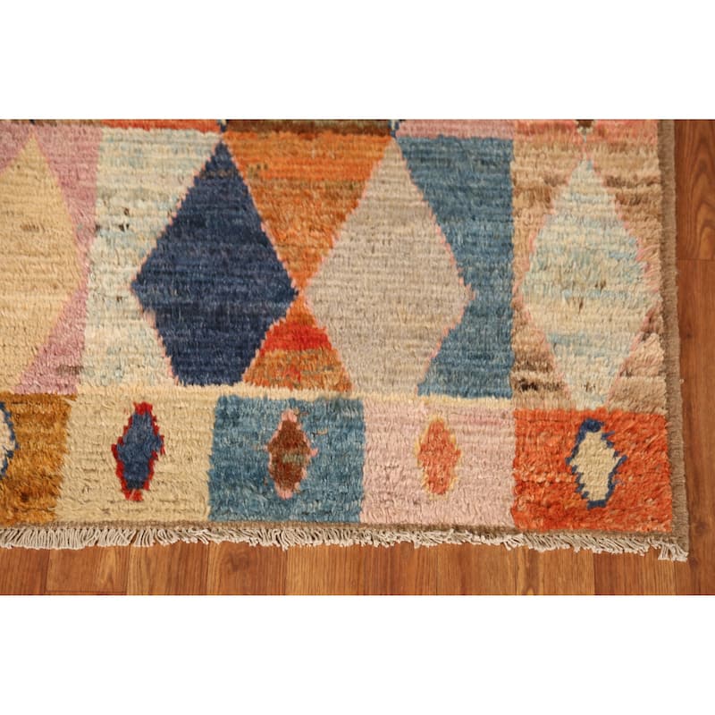 Geometric Moroccan Runner Rug Handmade Multi-Color Wool Carpet - 2'10" x 9'10"