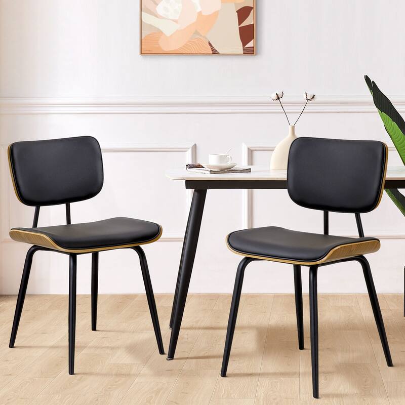 Faux Leather Upholstered Dining Chairs Set of 2/4 - 33.5" H x 17.5" W x 23" D - Set of 2 - Black-PU Back