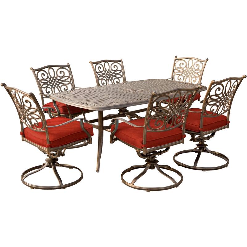 Hanover Traditions 7-Piece Dining Set in Red with 72 x 38 in. Cast-top Table