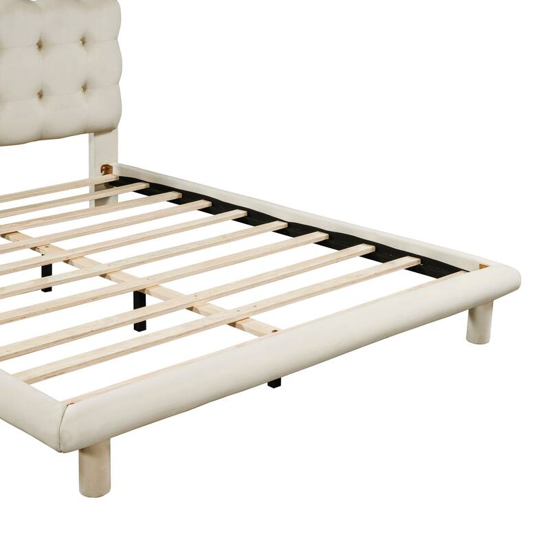 Velvet Platform Bed with LED Frame